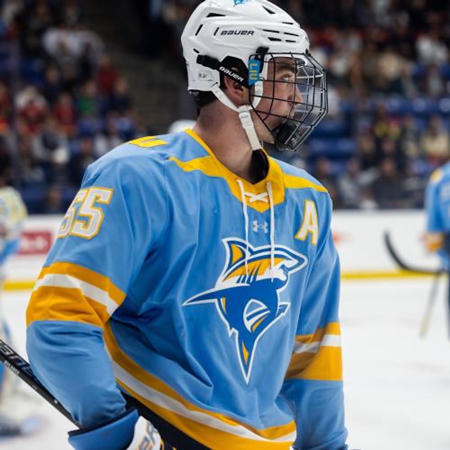 ABG Elite Skills coach Brett Rylance wearing the A as alternate captain for the LIU Sharks NCAA Division I hockey team.